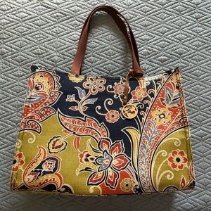 Spartina 449 Vibrant Red and Orange Paisley Tote Bag